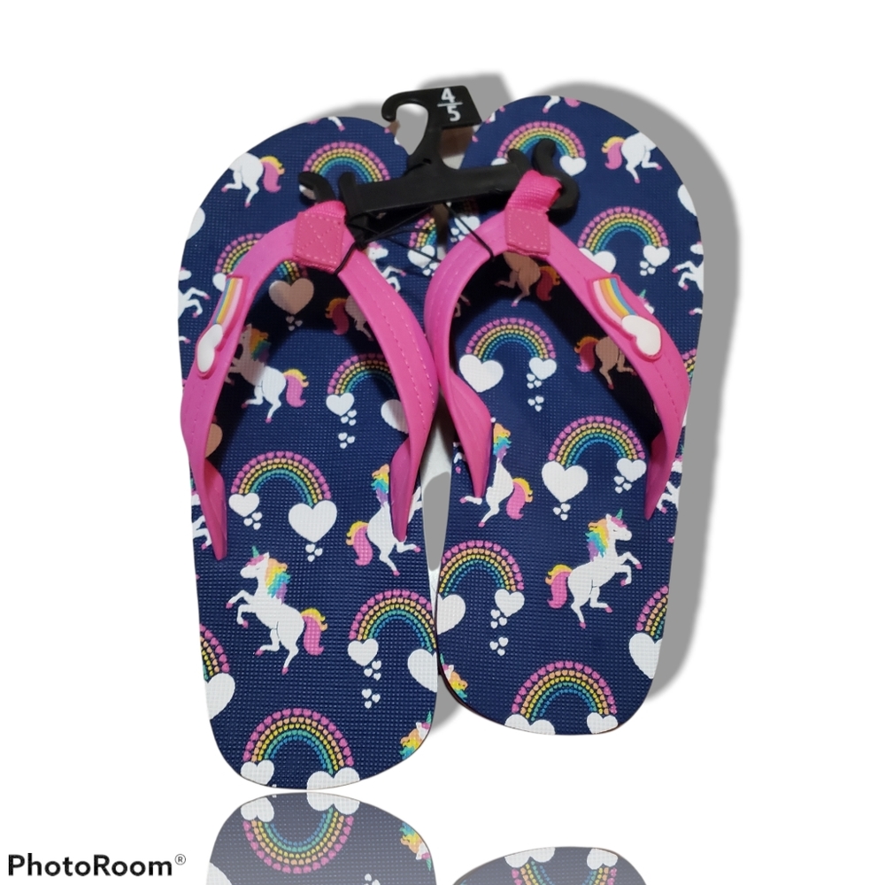 4/5 Girls Unicorn flipflops  pink, blue,